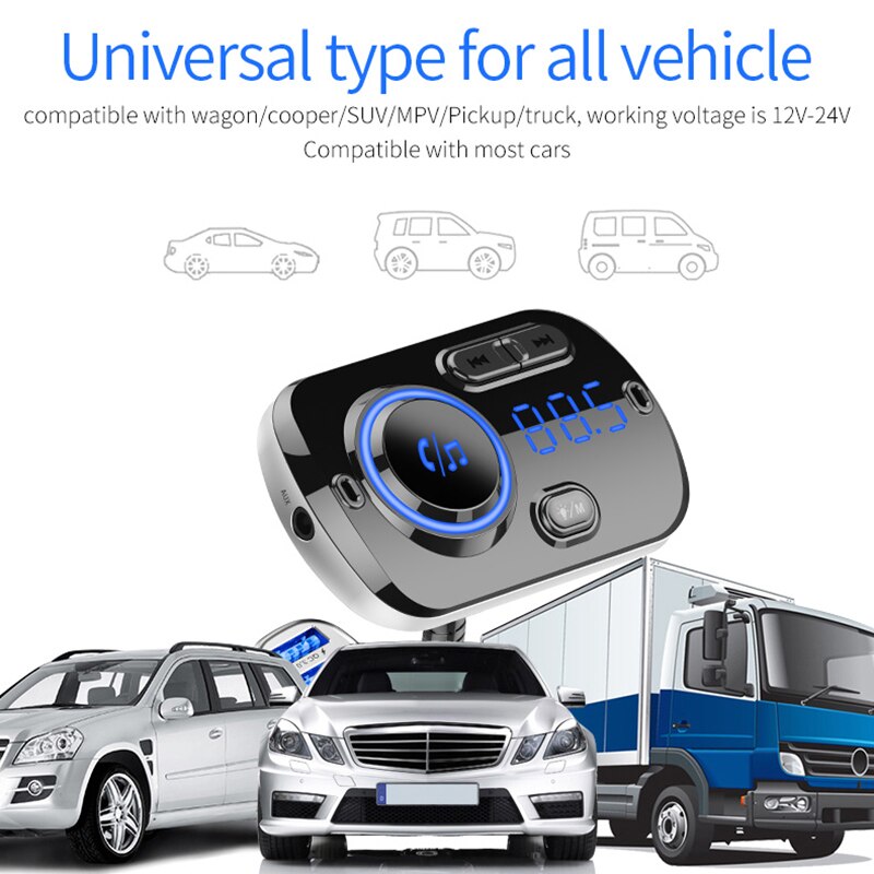 Bluetooth Fm Transmitter, Wireless Car Fm Modulator Car Mp3 Player Car Kit Handsfree Bluetooth Car Charger With Ambient Light