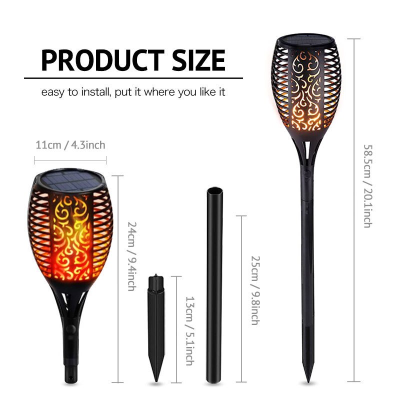 Lámpara LED con efecto de llama Solar impermeable para camino de césped, lámpara con efecto parpadeante romántico, luces LED de fuego para exteriores, decoración de jardín, 33 LED