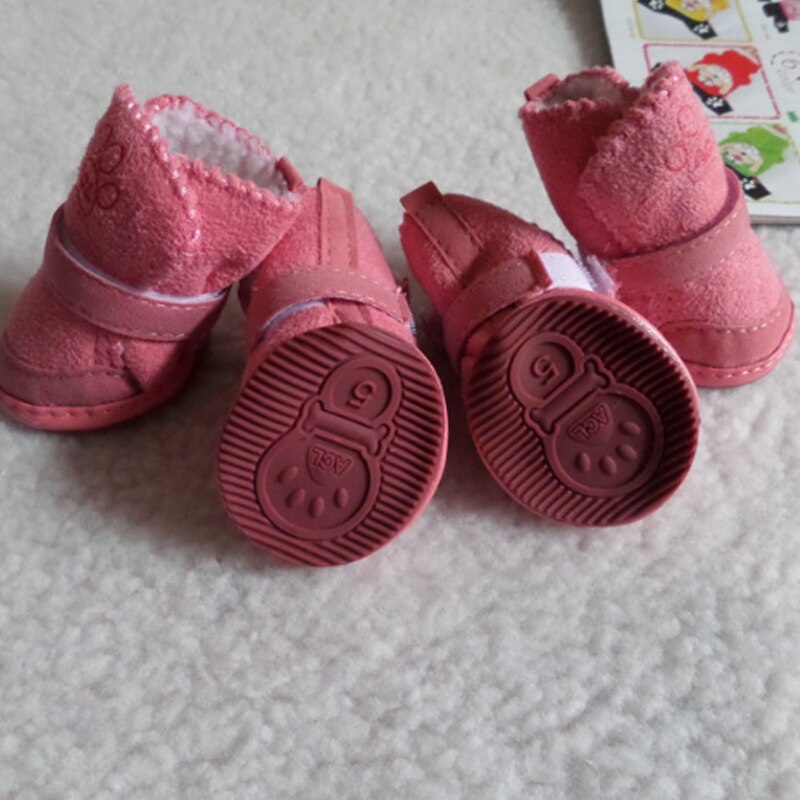 Warm Winter Shoes for Dogs Pink 4PCS/Set Comfortable Soft Cute Dog Boots Snow Walking Cotton Blend