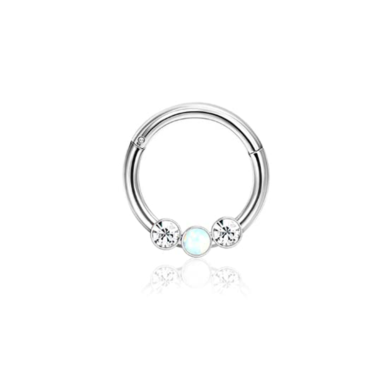 Drperfect Septum Clicker Ring Rvs Opaal Kraakbeen Helix Tragus Hoepel Daith Oorbellen Neusringen Hoepel Piercing Sieraden: WHITE / Silver Plated