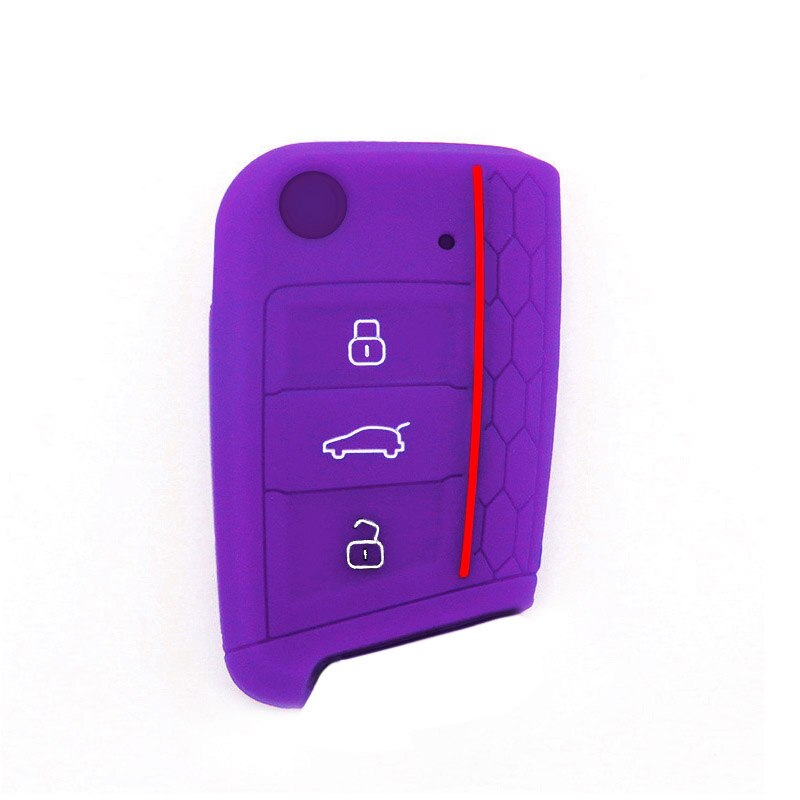 For VW Golf 7 MK7 Tiguan Polo Skoda Octavia A7 Seat Leon Car 3 Buttons Key Cover Case Silicone Shell: Purple