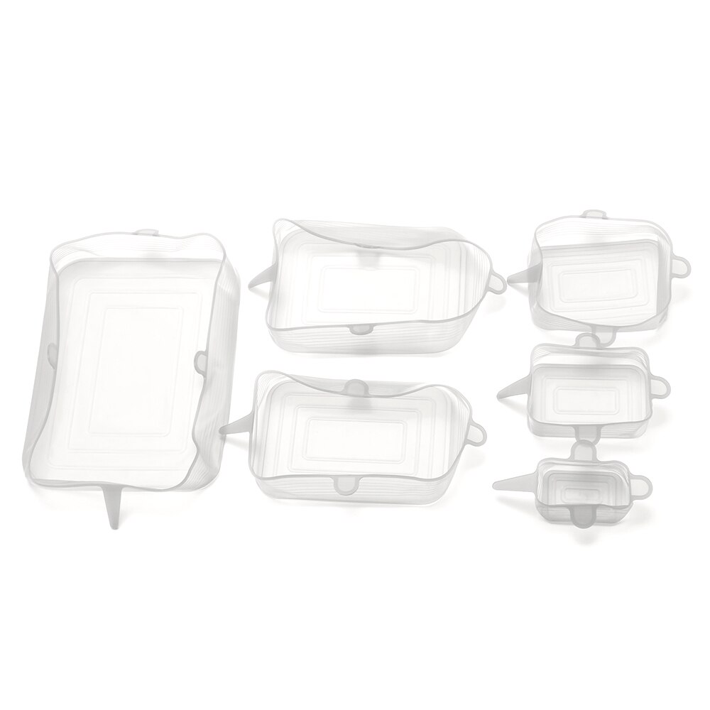 6 Stks/set Herbruikbare Kom Cover Ronde Vierkante Siliconen Deksel Stretch Zuig Voedsel Verse Houden Verse Deksels Kookgerei Keuken Gereedschap: white
