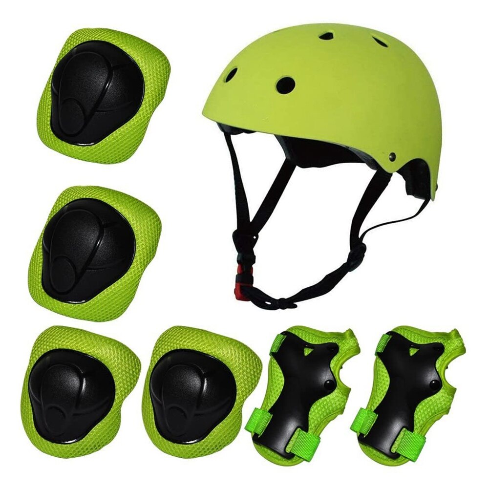 Hirigin-Juego de 7 unids/set de casco de seguridad para niños y niñas, conjunto de rodilleras y coderas, para ciclismo, patín, casco de bicicleta, protección de seguridad: Verde claro