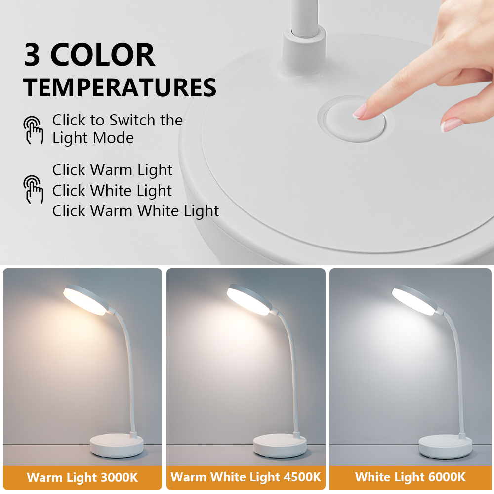 360 ° Lampada da scrivania Lampada da lettura Lampada da scrittura per apprendimento Luminosità a 3 velocità Luce calda Protezione per gli occhi Ricaricabile tramite USB accanto alla lampada