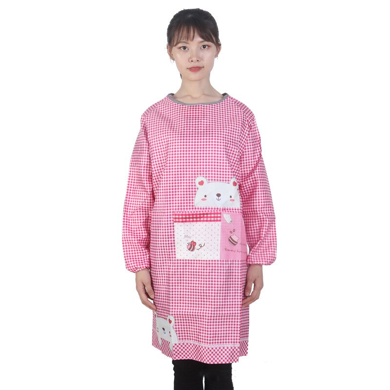 Apron Waterproof And Oil Proof Ogown Long-Sleeved Men And Women Adult Overalls Kitchen Home Service Overalls: Rose Red