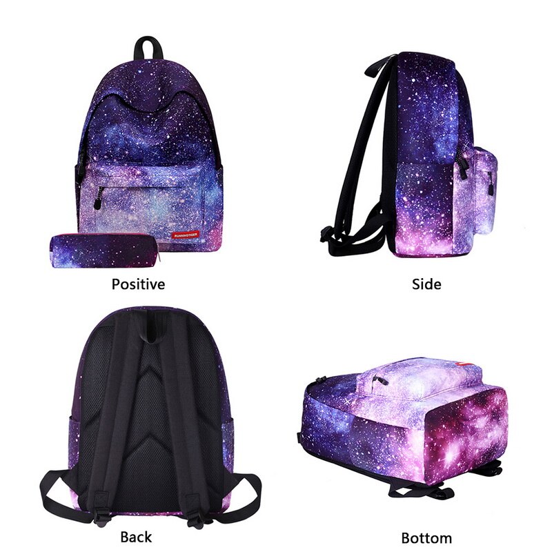 2 pcs/set Women Backpack Stars Universe Space Printing Female Canvas Backpacks Teenage Girls School Men Bag