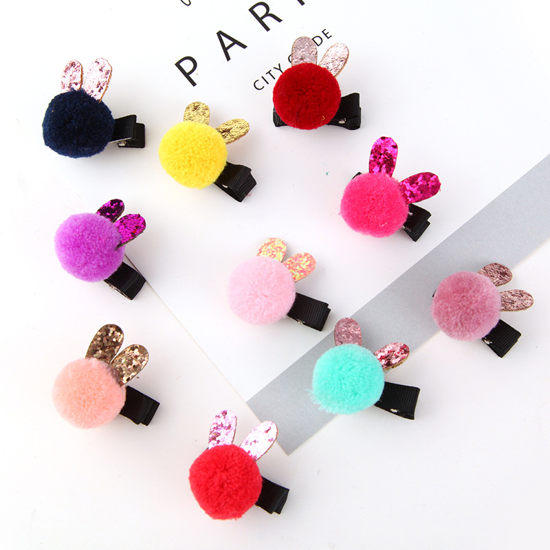 Cartoon Gekleurde Pom Ballen Haarspelden Meisjes Baby Leuke Kleine Konijnenoren Haar Clips Kinderen Hoofddeksels Prinses Haarspelden Haar Accessoire