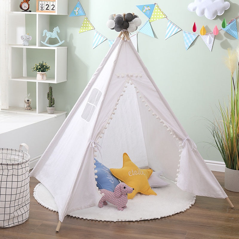 1.3M Portable Children&#39;s Tent Tipi Indian Tents for Kids Large Baby Playhouse Outdoor Camping House Child Teepee Castle Carpet