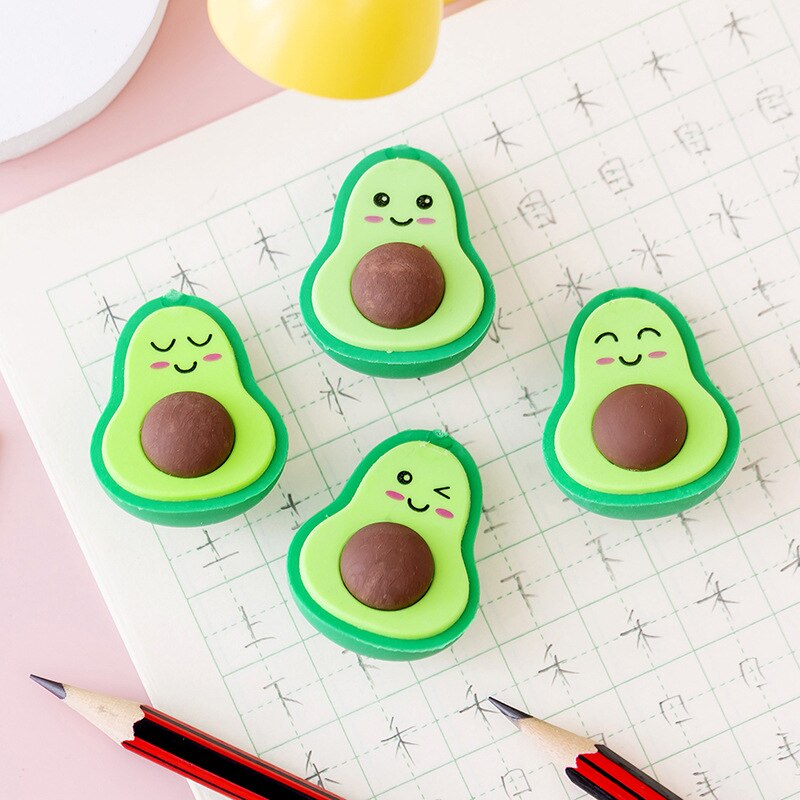 2 Stuks Leuke Fruit Gum Avocado Afneembare Gummen Voor Kinderen Kawaii Schoolbenodigdheden Stationaire Prijzen Voor Kids Stationaire