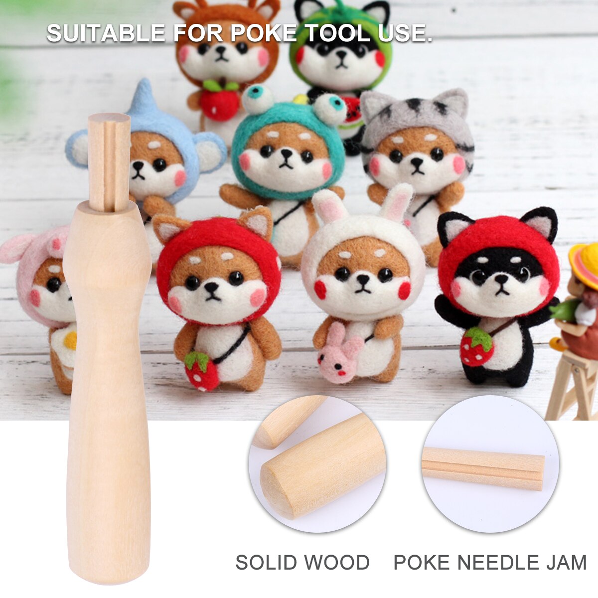 5PCS Poking Needle Wooden Handle Wool Felt Poke Tool Handle Solid Wood DIY Poking Needle Handle for Poke Tool Use A50