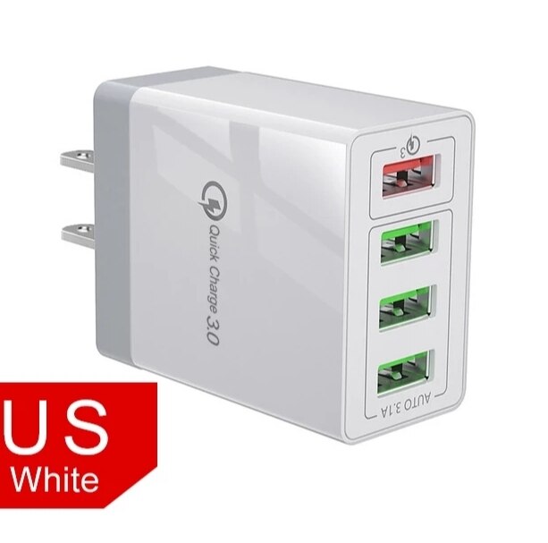 48 W Mobiele Telefoon Oplader Qualcom 3.0 + 3x3.1 EEN Uitgang + 1m Micro USB C Snelle kabel. Ultra Snellader. Iphone Samsung: White US USB Cable