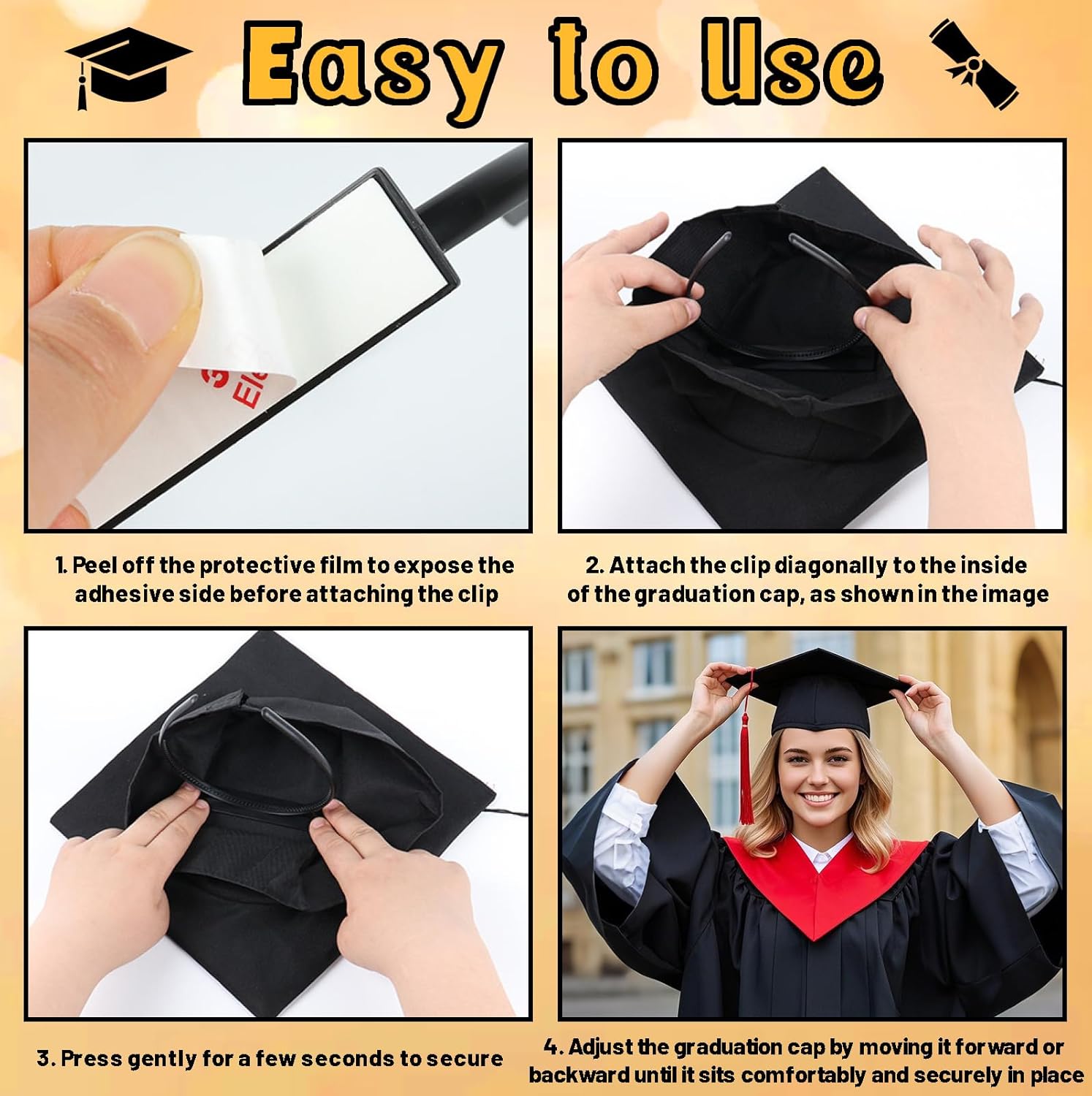 1 - 10 pcs Graduation Cap Headband Insert - Secures Grad Hat & Keeps Hairstyle, Upgraded Interior Grad Cap Headband