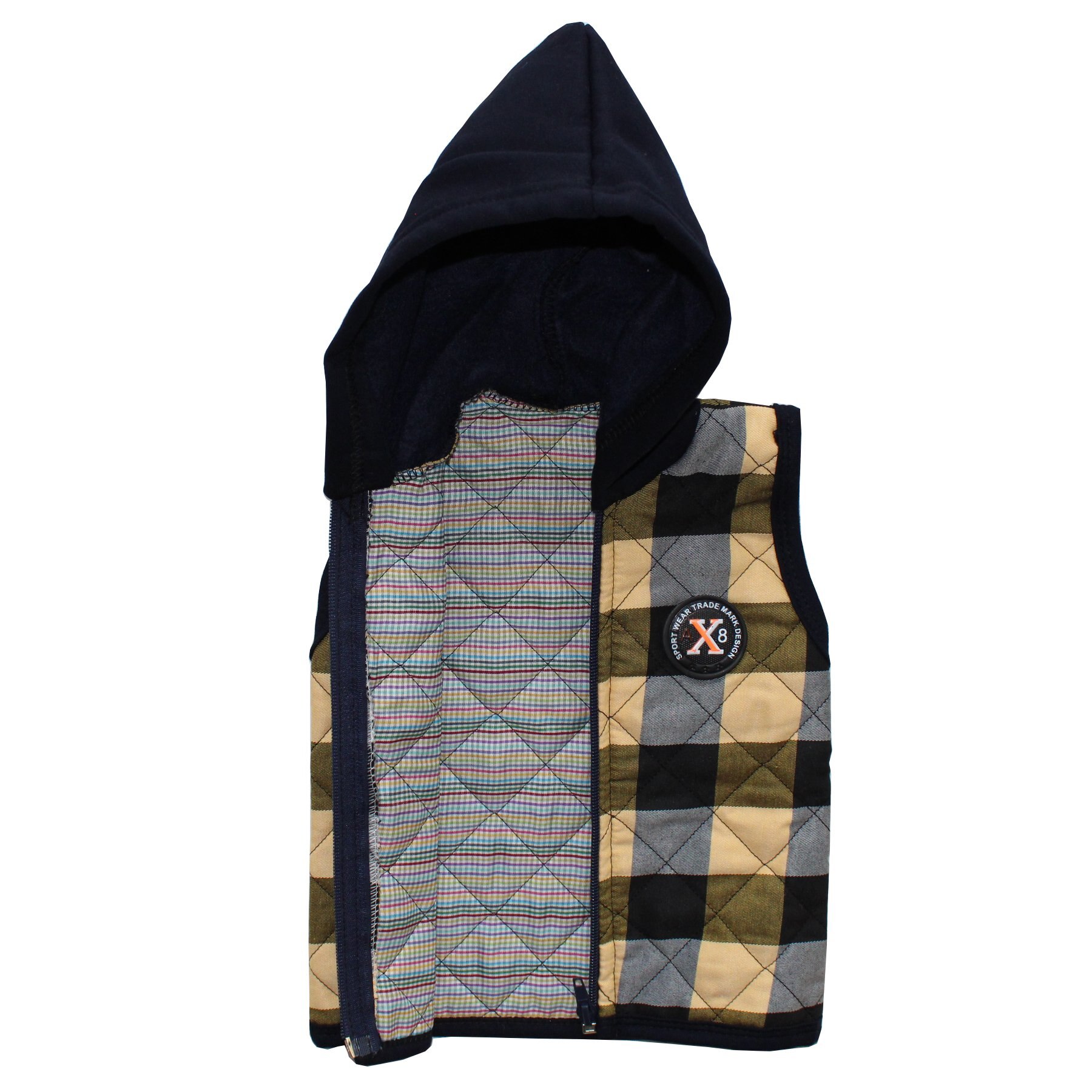 Plaid Geel Zwart Hooded Baby Boy Vest