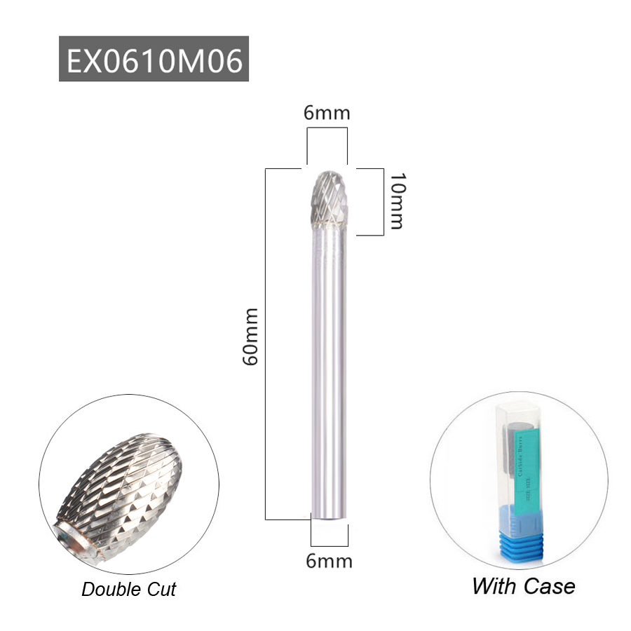Oval Shape E 6mm 1/4 Shank Mould Carving Tools Tungsten Carbide Rotary File Burr Milling Cutter CNC Engraving for Metal Steel: Double Cutter 6x6mm