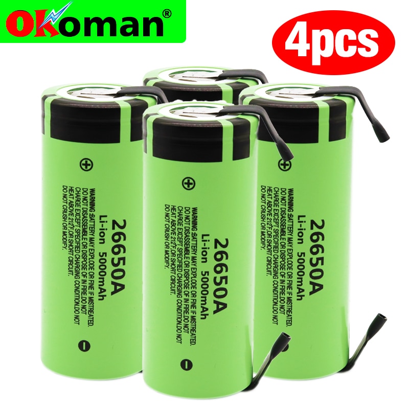 100% Batterij Voor 26650A 3.7V 5000 Mah Hoge Capaciteit 26650 Li-Ion Oplaadbare Batterijen + Diy Nikkel Lakens
