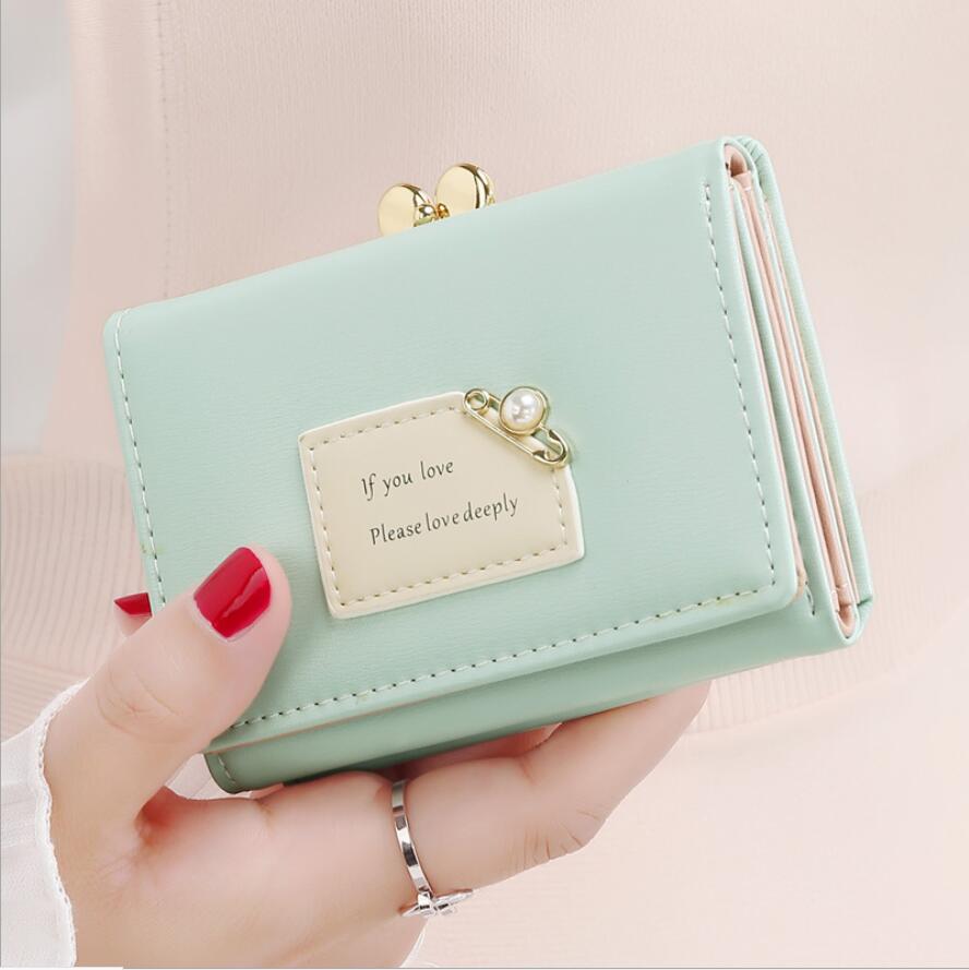 Women Wallets Female Short Three Fold Purse Simple Cute Student Clutch Card Holder Coin Purse: Green