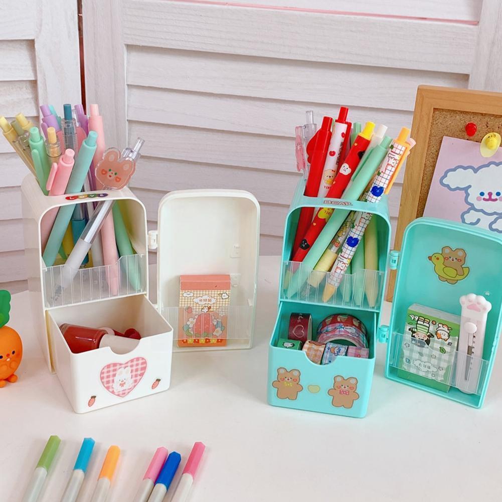 Kawaii Organizer Refrigerator Pen Holder Student Cute Sticker With Desktop Box Makeups Large-capacity Diy Stationery Storag I8x9