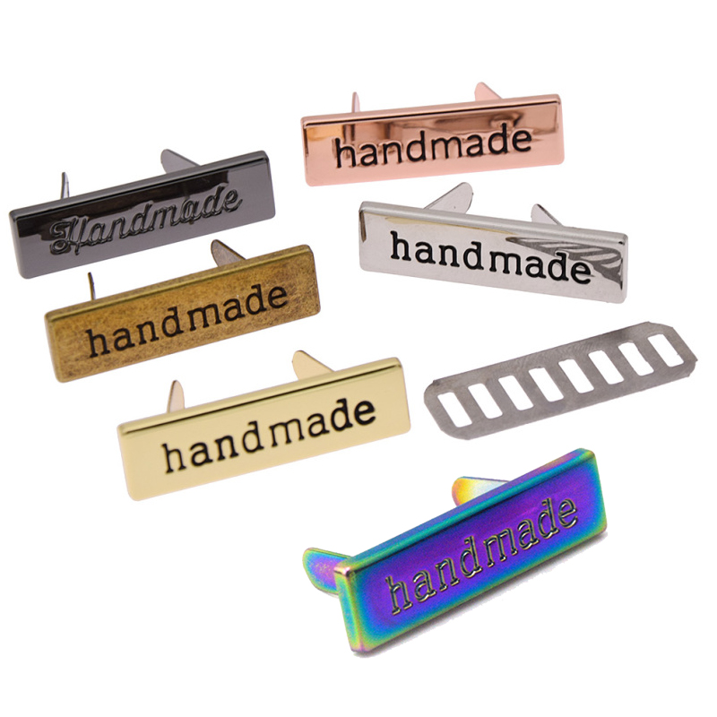 10 Stks/pak Rose Goud Kleur Rechthoek Metalen Handgemaakte Kledingstuk Etiketten Tags Voor Kleding Tassen Hand Made Brief Naaien Labels Ambachten