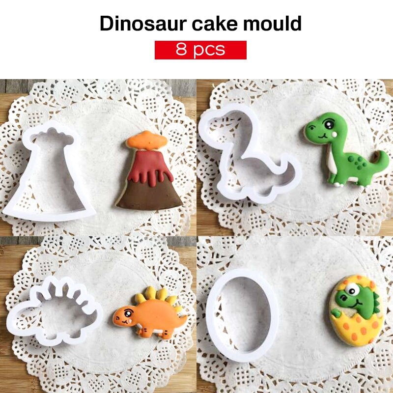 8 Stks/set 3D Dinosaurus Cookie Postzegels Plastic Cookie Biscuit Decoratie Mold Dierlijke Vorm Cookie Cutters Fondant Mallen