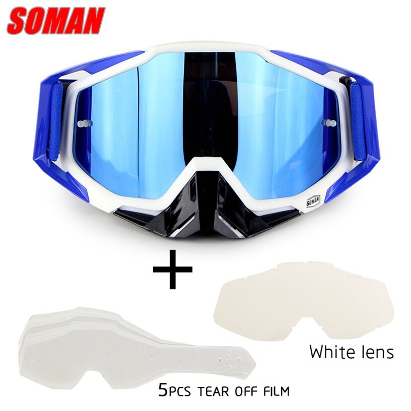 Soman  sm11 cross field briller dirt bike gozluk atv casque okulary moto cykel motorcykel cykel briller gafas: Hvid-gruppe
