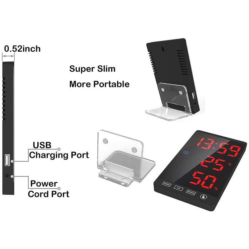 Digital Alarm Clock,Large LED Display Electronic Clocks with Temperature Detect Modern Mirror Desk Wall Clock