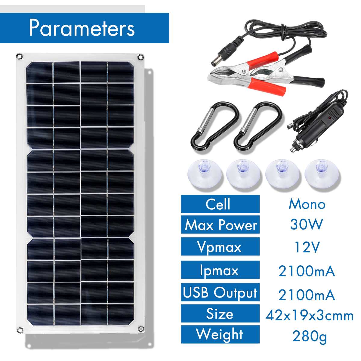 30w solpanel 12v monokrystallinsk usb strøm bærbar udendørs solcelle bil skib camping vandring rejse telefon oplader: Default Title