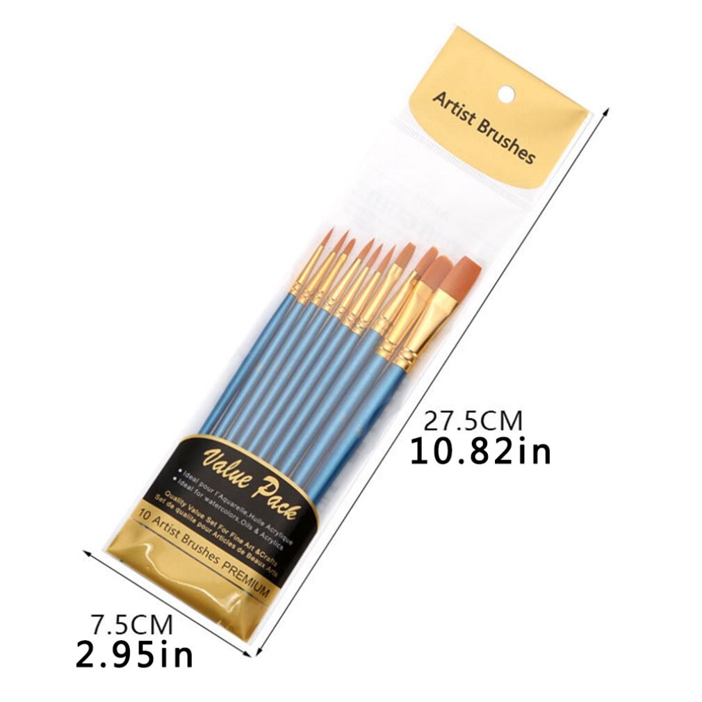 10 stk/sett kunstner pensel nylon hår tre svart håndtak akvarell akryl olje pensel maling kunst rekvisita