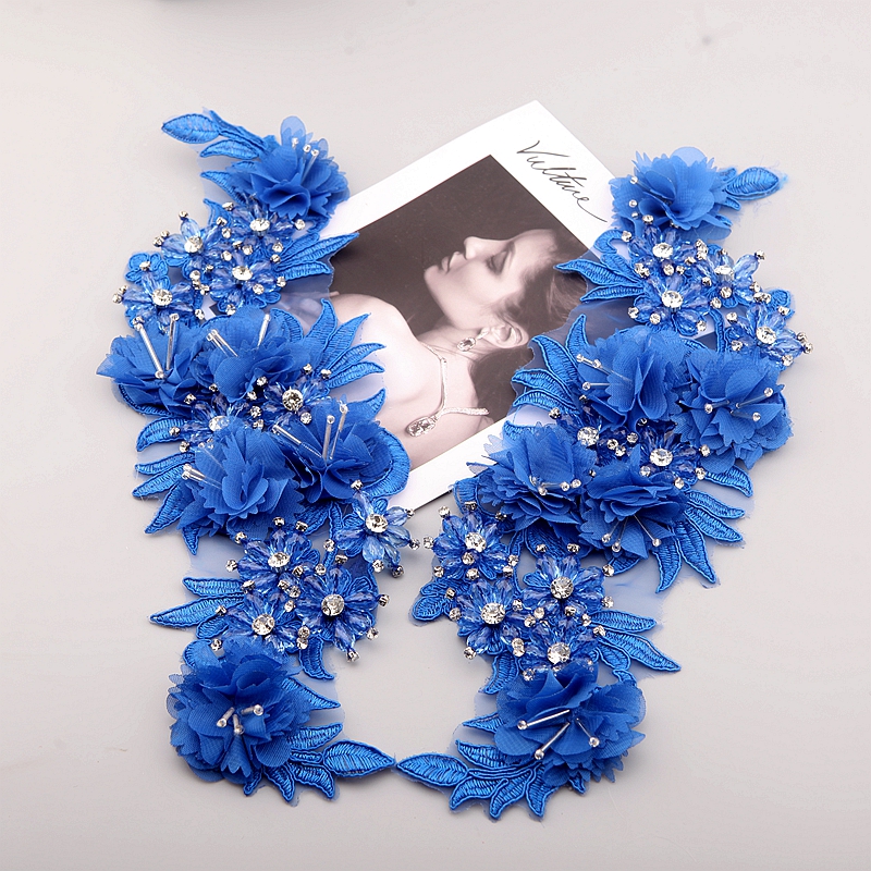 10 Color Beaded Sequins 3D Decals Mirror Flower Lace Fabric Evening Dress Front Chest Back Applique Patch Decoration: Antique Brass