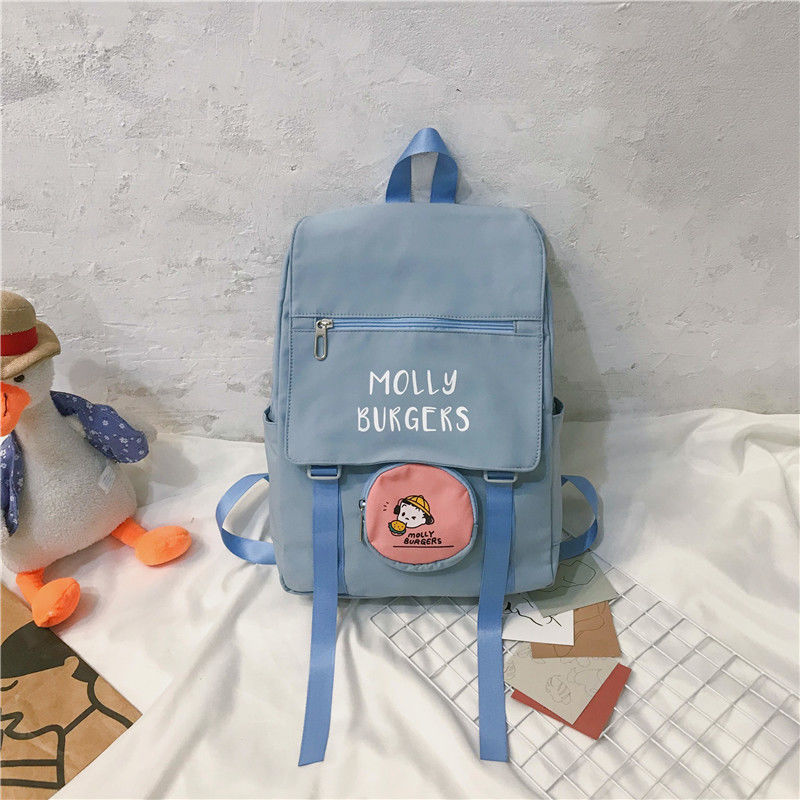 Rosa sacos de escola para meninas adolescentes bonito dos desenhos animados mochilas mulheres náilon sólida mochilas estudante adolescente estilo preppy novo: Azul