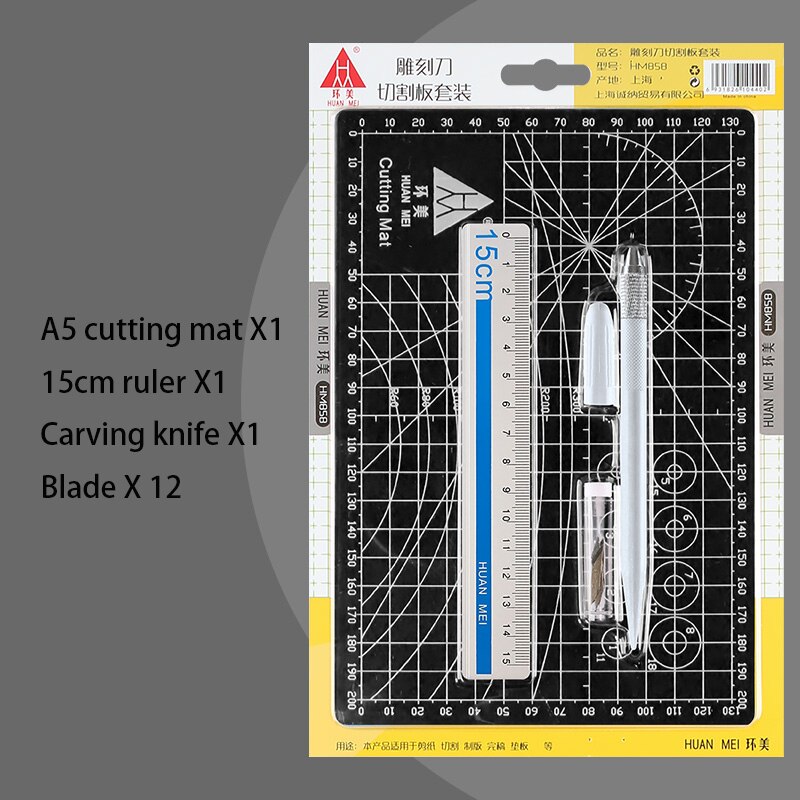 A5 Schneiden Matte Set Cut Pad Aluminium Lineal Carving Messer Ersatz Klinge Gravur Stift Messer Tool Set DIY Aufkleber Washitape werkzeuge: A5 black suit