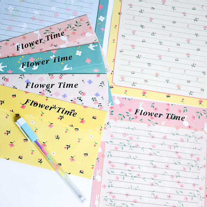 12 feuilles lettre papier 6 pièces enveloppe ensemble Kawaii fleur écriture papier enveloppe lettre Pad dessin carte de voeux avec enveloppes