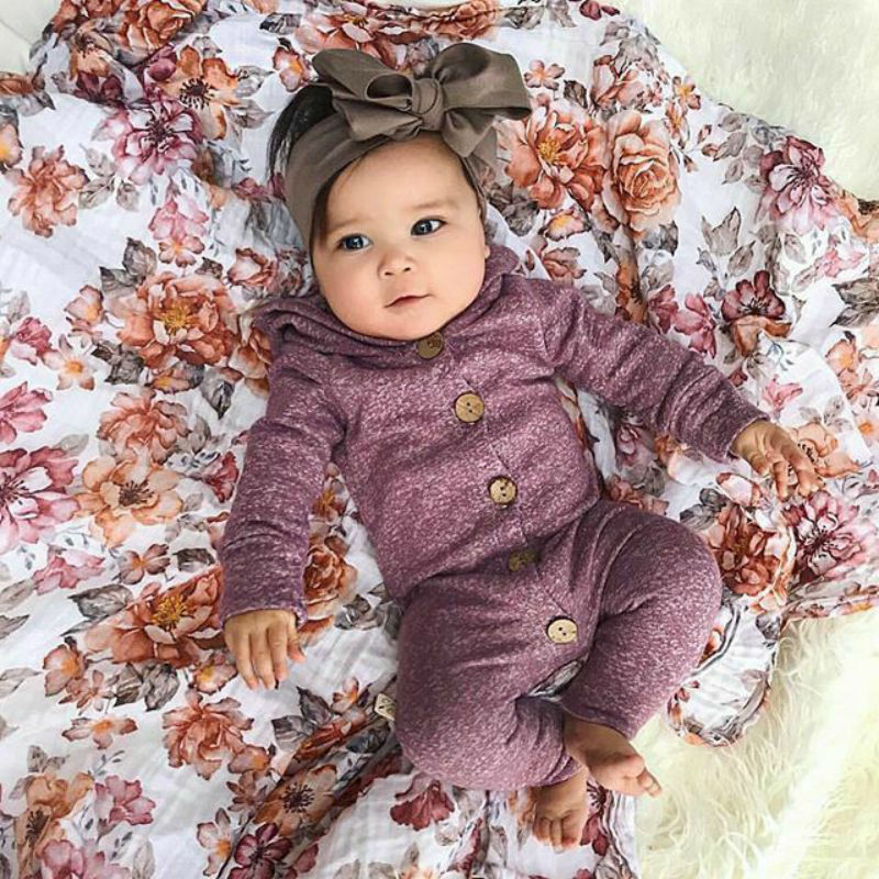 pudcoco Newborn Baby Boys Girls Unisex Autumn Solid+Striped Rompers Baby Kids Cotton Cute Clothes Romper Hooded Jumpsuit Outfits