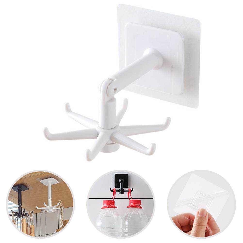 Kitchen Utensil Holder Unpunched Wall Hooks Moisture Proof 360 Degree Swivel Hook Rotating Utensil Hook Holder Kitchen Organize: white