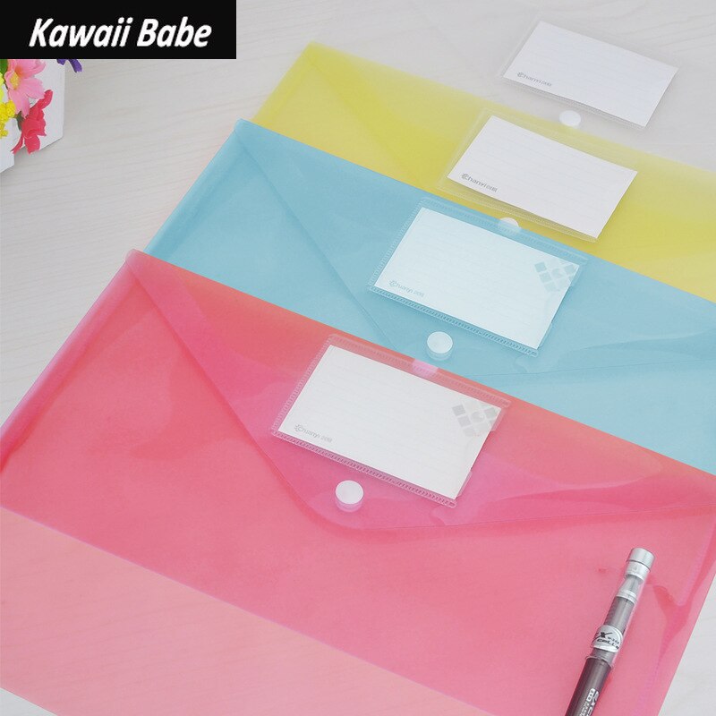 File Folder Desk Organizer 12pcs Color Transparent Plastic Closure Documents Bag A4 File Cover Business School Filing Products