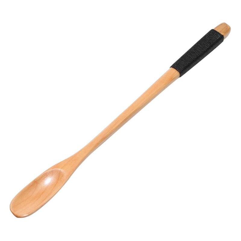 Slim Round Wooden Spoon with Long Handle Winding Spoon Flower Tea Spoon: 01