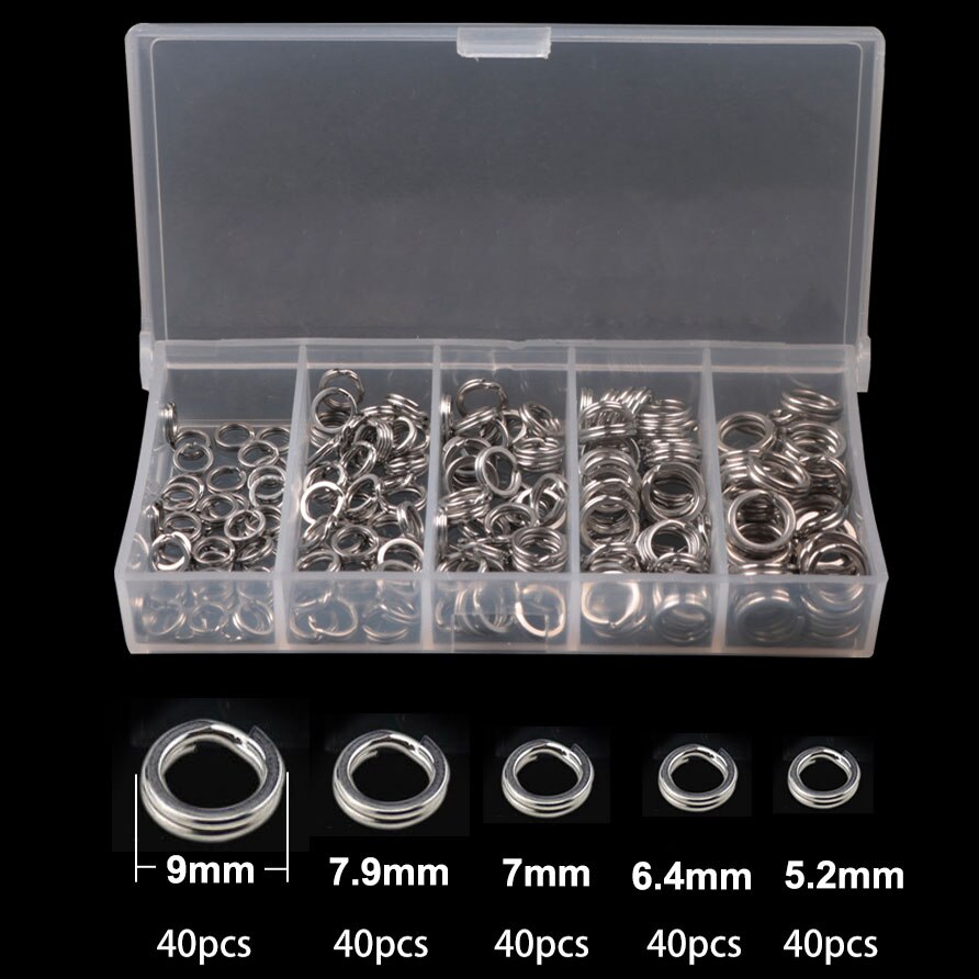 Anneau fendu en acier inoxydable avec boîte, anneau ovale, connecteur à Double anneau robuste, accessoires de pêche pour leurre à crochet, 200 pièces: 5mm to 9mm