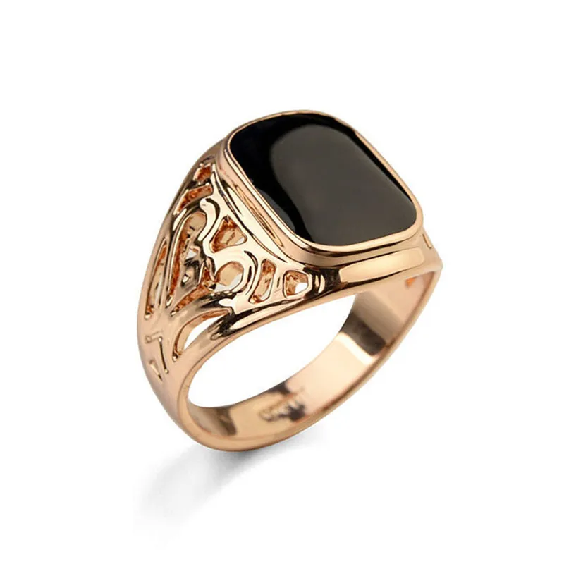 Anillos de cristal tallados huecos para hombres, joyería de de boda de compromiso, accesorios de anillo masculino, tamaño 6-10, 3 colores,: 8 / Negro