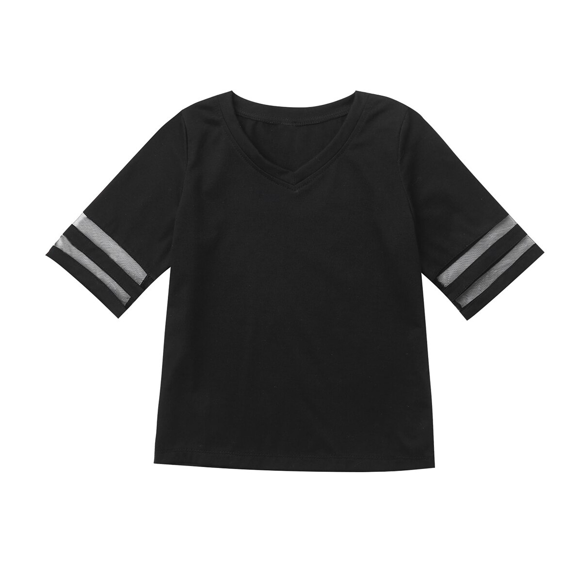 T-shirt estiva per ragazze T-shirt tinta unita scollo a V manica corta T-shirt in cotone per bambini abbigliamento per ragazze T-shirt per bambini Casual abbigliamento