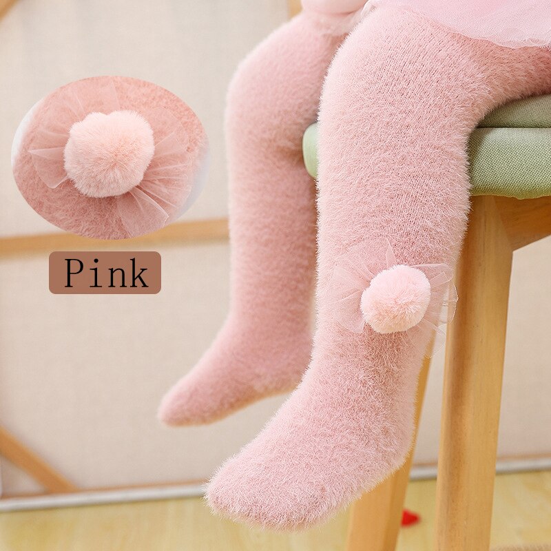 Kevät vauvan sukkahousut lasten tyttöjen sukat pehmustetut sukkahousut lapsille säärenlämmittimet pompom kukka tiukat vauvan likaiset värihousut: Vaaleanpunainen / 65-75 cm korkeus