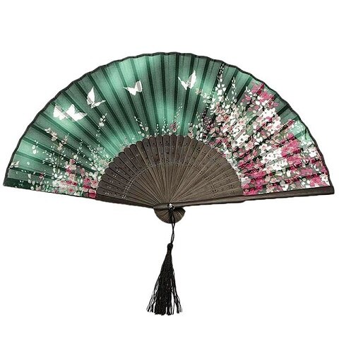 Abanico de seda cruda artesanías chinas estilo chino señoras viento artesanía abanico de seda abanico con estampado de cerezos antigüedad plegado pequeño: 2