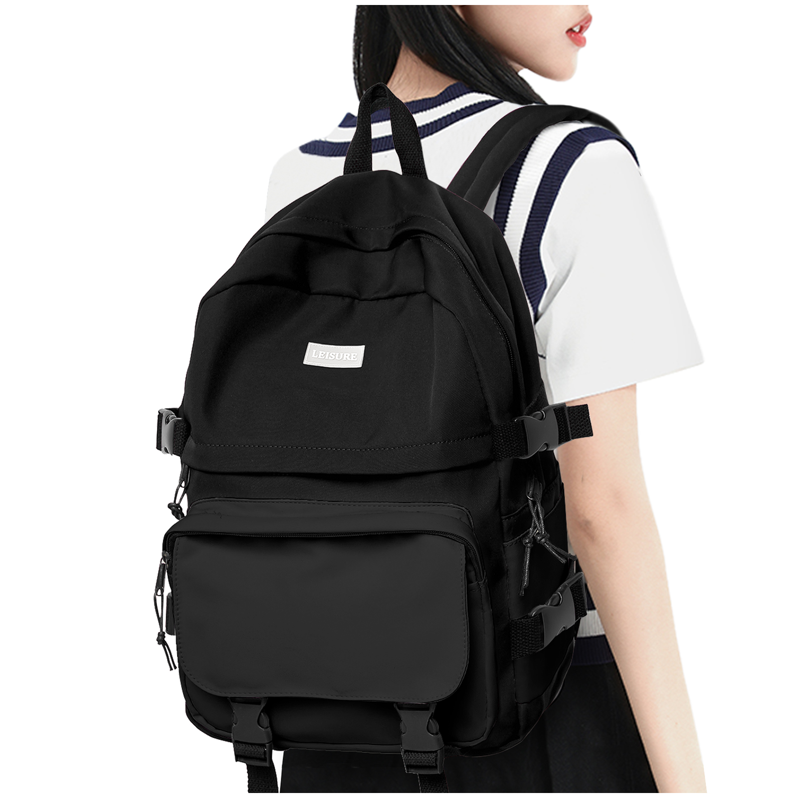 Waterproof Laptop Backpack for School Kawaii Solid Color Girls Boys Nylon Backpack Lightweight Travel School Bag Daypack: black