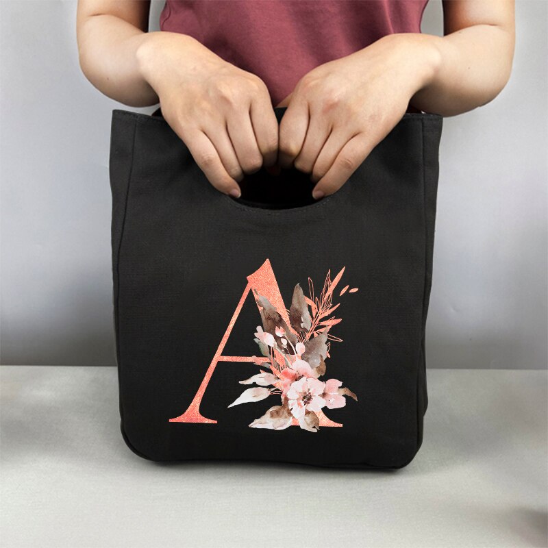 Fiambrera con estampado de letras rosas, bolsa de almuerzo refrigerada, portátil, aislante, para almacenamiento de comida, Picnic: 9PinkaA