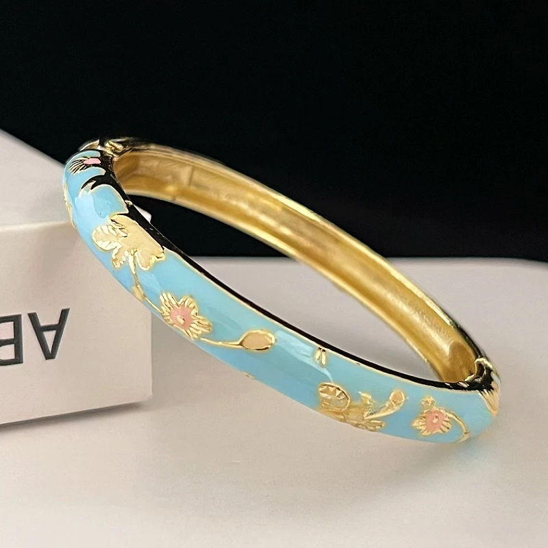 Emalje kinesisk cloisonné armbånd dobbelt armbånd kinesisk pæon filigran blomst armbånd traditionel vintage håndarmbånd: Rose guld farve