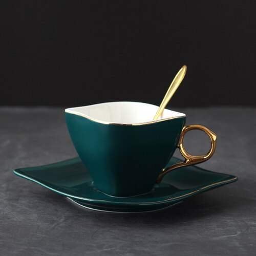 Scandinavische Stijl Keramische Kopje Thee Set Gebruiksvoorwerp Eenvoudige Moderne Witte Bruiloft Koffie Mate Cup Set Royal Gold Velg Xicaras Drinkware EB50BD: green