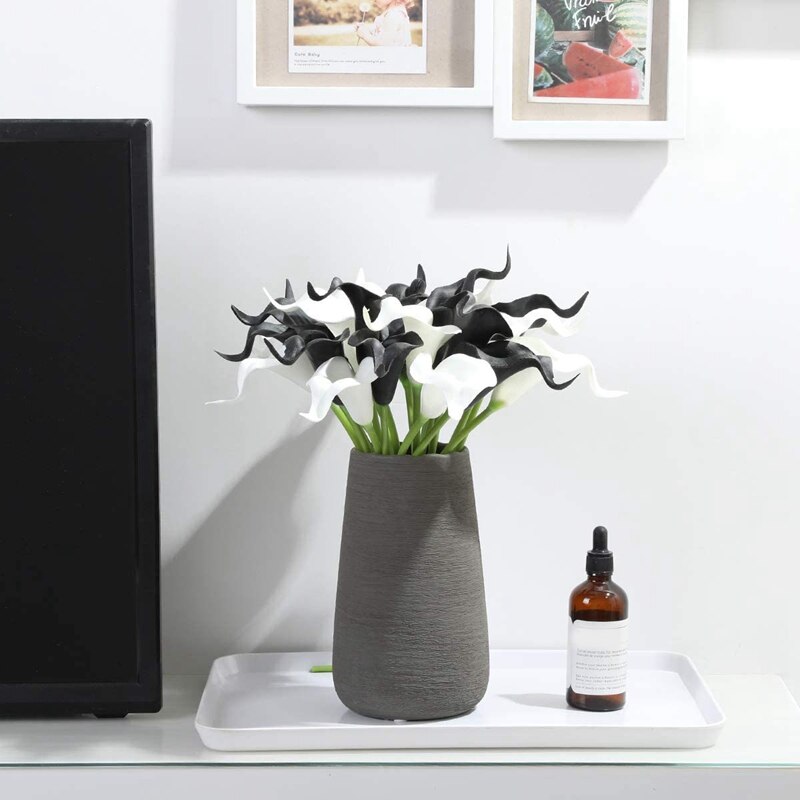 20 Stuks Calla Bridal Wedding Boeket Pu Kunstbloemen Regeling Voor Home Office Party Decor (Zwart En Wit)