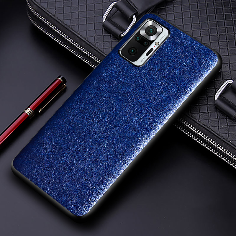 Custodia in pelle di lusso per Xiaomi Redmi Note 10 Pro Max 10S 10 Lite 5G Cover di design business in tinta unita per custodia Redmi Note 10s: ABS / Blu