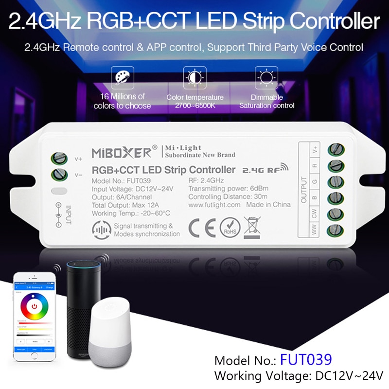 Upgrade 2.4Ghz Rgb + Cct Led Strip Controller DC12 ~ 24V Dimbare Driver 6A/Ch Voor rgb + Cct Led Strip Kan Remote/Voice Control