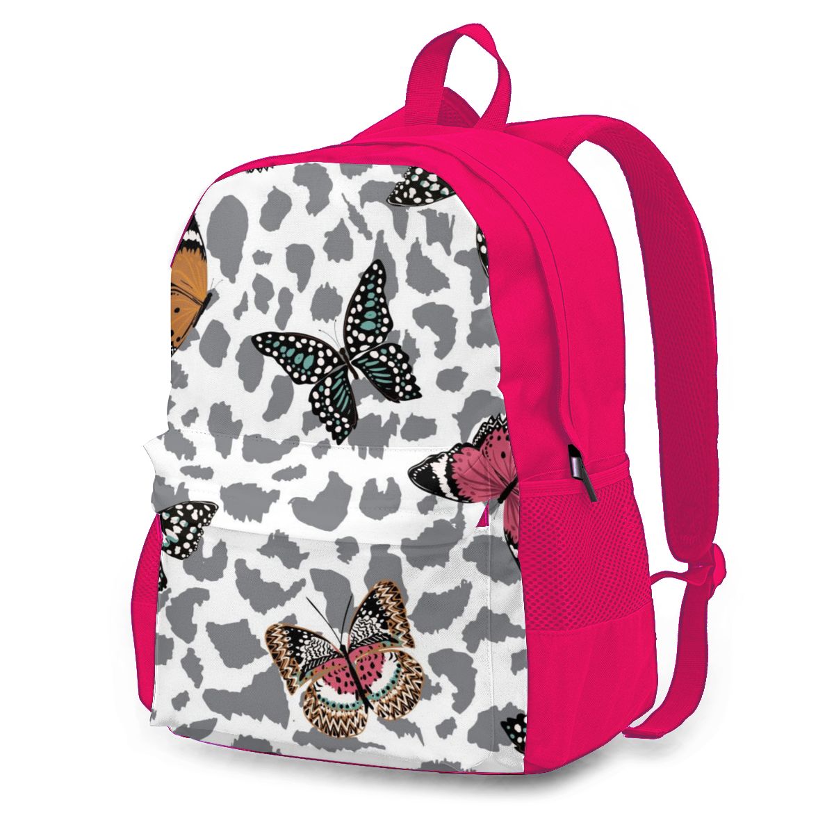Vlinders Vliegen Op Animal Leopard Skin Rugzak Schoudertas Casual Vrouwen Rugzak Tienermeisje Schooltas Rugzak: Roze