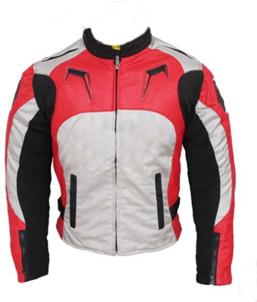 A star Men's Textile Motorcycle Riding Jacket with Protectors with Cotton Lining Black Blue Red Racing Jacket: Red / M