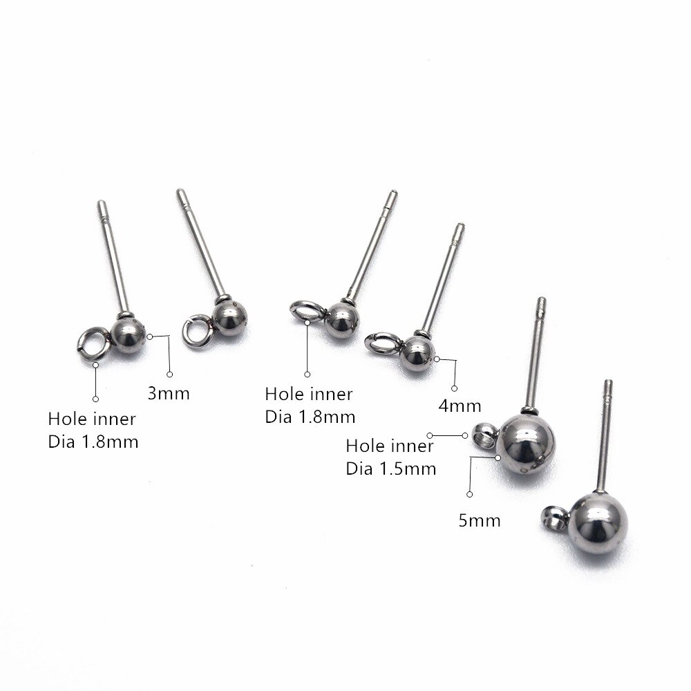 20Pcs/Lot 316 Stainless Steel 3mm Round Ball Stud Earrings Post With Loop For DIY Jewelry Making Finding